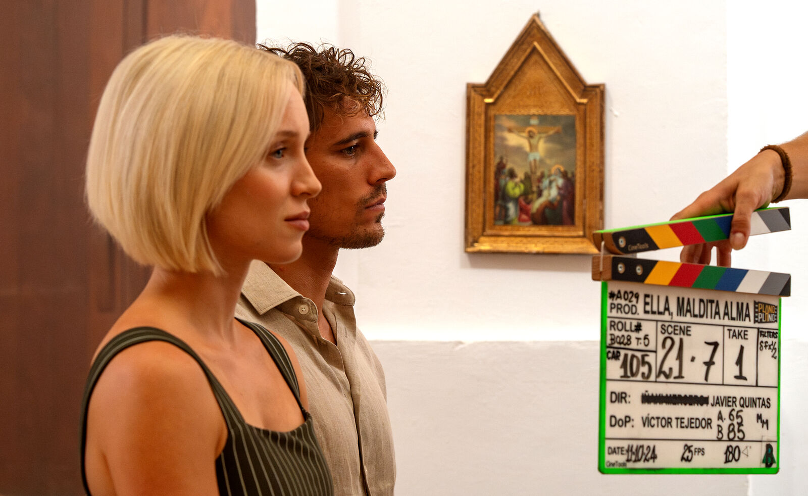 Karina Kolokolchykova y Martiño Rivas durante el rodaje de Ella, maldita alma