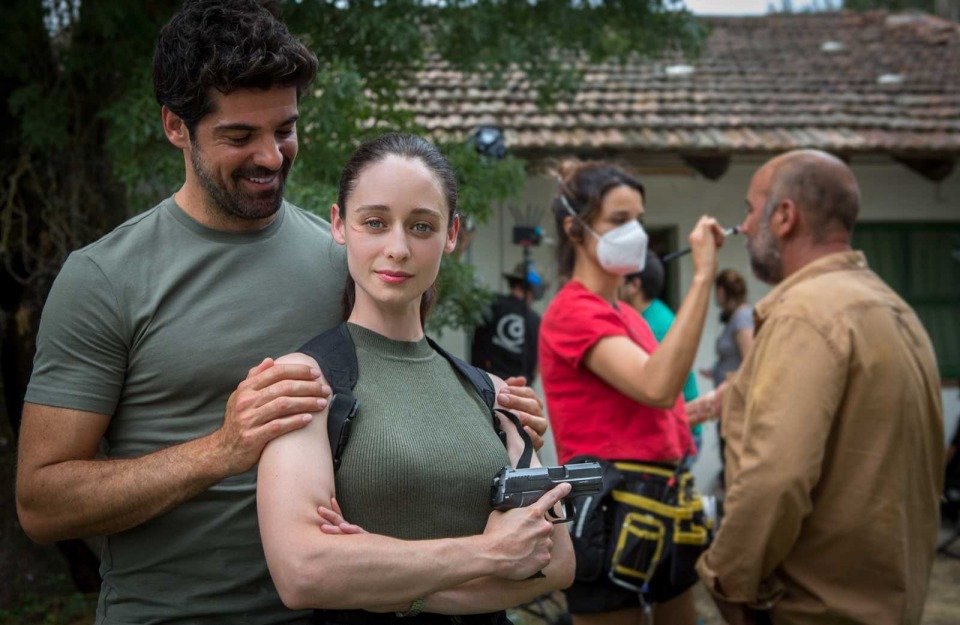 Miguel Ángel Muñoz y Elena Rivera en el rodaje de Sequía en Madrid