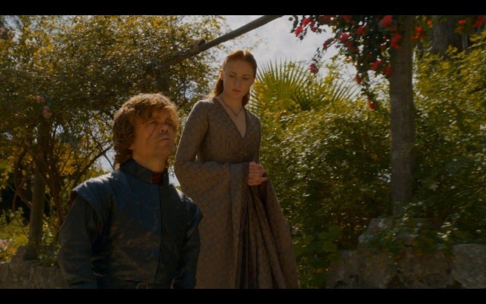 Tyron Lannister y Sansa Stark juntos en Juego de Tronos
